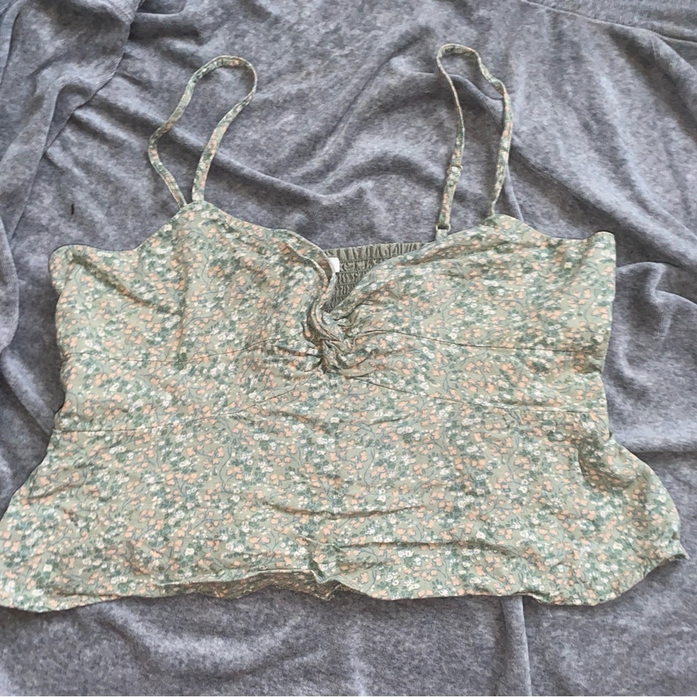 American Eagle Outfitters Sage Floral Twist-Front Cami - Picture 2 of 4